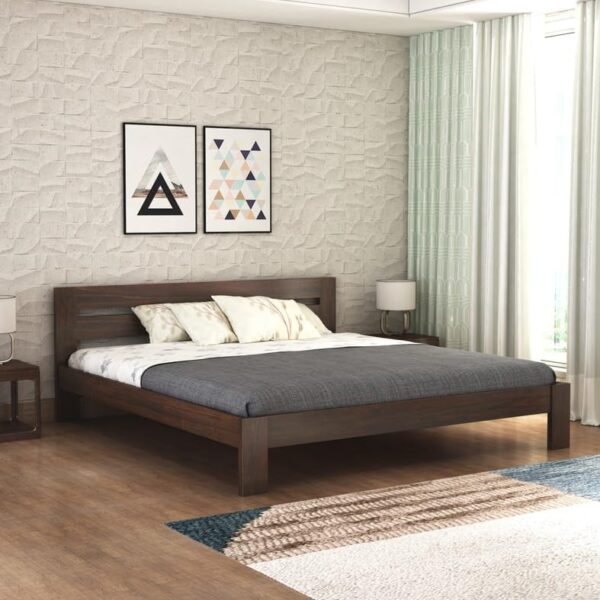 Wooden King Size Bed Without Storage | Wooden Double Bed Cot Bed for Bedroom Furniture | Palang Double Bed for Hotels | Sheesham Wood | Walnut