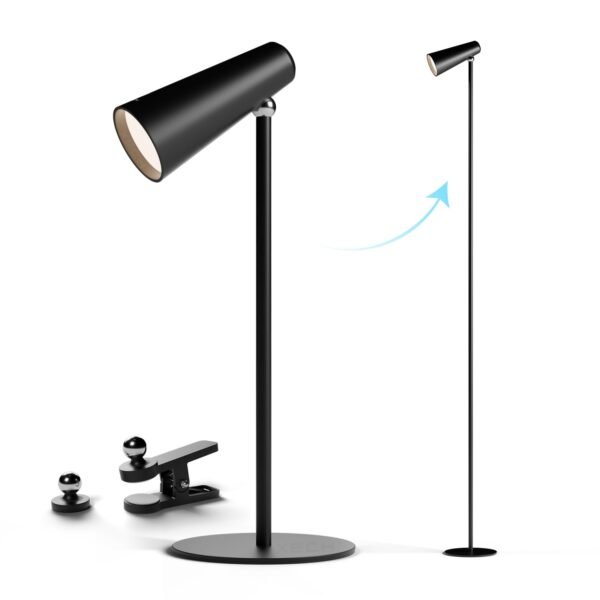 Xech Acrylonitrile Butadiene Styrene LED Table Lamp for Study with Multiple Attachments 5 in 1 Rechargeable Desk & Floor Lamp Adjustable Brightness USB-C Powerful Neodymium Magnets Magneto II XL Black