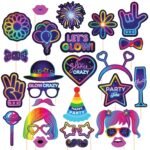Zyozique 25 Pieces Neon Parties Photo Booth Props Neon Parties Favor Glows in The Dark Parties Decoration Fluorescent Parties Supplies for Parties Birthday Parti Wedding Christmas Partys