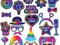 Zyozique 25 Pieces Neon Parties Photo Booth Props Neon Parties Favor Glows in The Dark Parties Decoration Fluorescent Parties Supplies for Parties Birthday Parti Wedding Christmas Partys