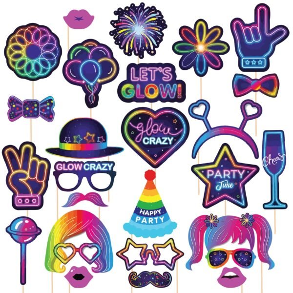 Zyozique 25 Pieces Neon Parties Photo Booth Props Neon Parties Favor Glows in The Dark Parties Decoration Fluorescent Parties Supplies for Parties Birthday Parti Wedding Christmas Partys