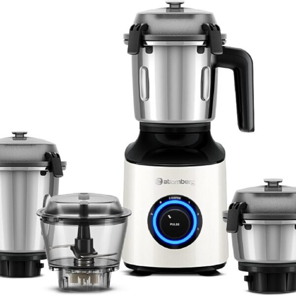 atomberg Zenova Mixer Grinder with Unique Coarse Mode | Advanced Safety Features | 4 Jars including Unique Chopper Jar with Hands Free Operation (Pearl White), Medium
