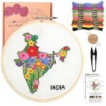 picknMAKE Map of India Floral DIY Hand Embroidery Kit for Beginners & Adults | 8 Inch Hoop | Complete Art & Craft Embroidery Practice Kit with Pre-Printed Fabric, Threads, Needles & Tools