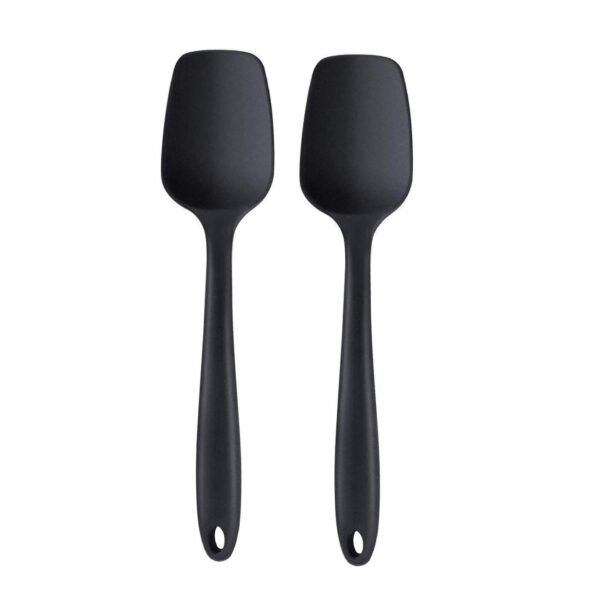 we3 Multi Purpose Heat Resistance Silicone Spatula Turner Non-Stick Silicone Kitchen Tools FDA Approved Piece of 2 Black|Spatula Spoon XL 27cm