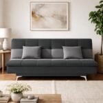 Adorn India Premium New Aspen 3 Seater Sofa Cum Bed 4X6 Velvet Suede with 2 Cushions (Color Dark Grey & Grey) and Suitable for All Indoor, with 3 Years Warranty