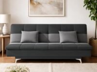 Adorn India Premium New Aspen 3 Seater Sofa Cum Bed 4X6 Velvet Suede with 2 Cushions (Color Dark Grey & Grey) and Suitable for All Indoor, with 3 Years Warranty