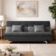 Adorn India Premium New Aspen 3 Seater Sofa Cum Bed 4X6 Velvet Suede with 2 Cushions (Color Dark Grey & Grey) and Suitable for All Indoor, with 3 Years Warranty