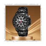SWADESI STUFF Men's Chronograph Watch, 50mm Black Stainless Steel Band, Rose Gold Accents, Quartz Movement