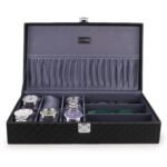ALAWO Watch Box Organizer and Sunglasses Case Holder with 6 Slots for Watches and 3 Slots for Sunglasses Black & Gray color