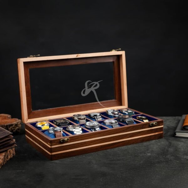 Royal Craft Expertise Mens watch box, Watch display case, Indian Rosewood watch box organizer for men, Velvet lining glass lid, Solid Gift for Him, Made for Special Occasions (Darkk brownn - 12 room)