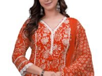 Amayra Women's Pure Cotton Printed Straight Kurta Set with Palazzo Pants & Dupatta- Ethnic Wear