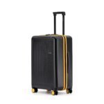 MOKOBARA Transit Check-in Luggage Trolley Bag-64cm(65L),Polycarbonate Hardshell,360° 8 Silent Wheels,One Push TSA Lock,Premium Zipper,Suitcase for 7-14 Day Travel,Black&Yellow(Money Moves Sunray)