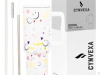 CYNVEXA Tumbler with lid and Straw 1200ML Cup Stainless Steel Vacuum Insulated Tumbler for Water, Iced Tea or Coffee 1.2L Office Gym Travelling (Smileys COCOUNUT Cloud)