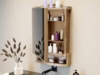 Happer Plastic Premium Multipurpose Wall Mounted Storage Cabinet with Mirror, Prime Look (Champagne Gold)