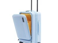 MOKOBARA Transit Cabin Pro Luggage Trolley Bag-56cm(40L),Lightweight Polycarbonate Hardshell,Front Tech Compartment Fits 15.6" Laptop,TSA Lock,8 Silent Wheels,for 3-5 Days Trip,Blue(Shy Blue)