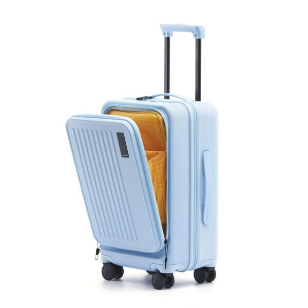 MOKOBARA Transit Cabin Pro Luggage Trolley Bag-56cm(40L),Lightweight Polycarbonate Hardshell,Front Tech Compartment Fits 15.6" Laptop,TSA Lock,8 Silent Wheels,for 3-5 Days Trip,Blue(Shy Blue)