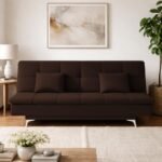 Adorn India Premium New Aspen 3 Seater Sofa Cum Bed 4X6 Velvet Suede with 2 Cushions (Color Brown) and Suitable for All Indoor, with 3 Years Warranty