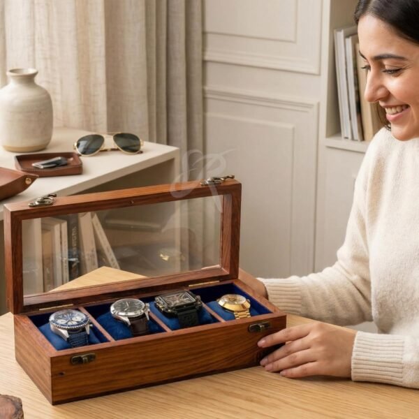 Royal Craft Expertise Mens watch box, Watch display case, Indian Rosewood watch box organizer for men, Velvet lining glass lid, Solid Gift for Him, Made for Special Occasions