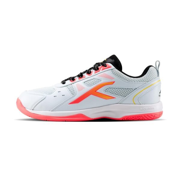 Hundred Raze Badminton Shoes (Non Marking) | Also Perfect for Squash, Table Tennis, & Indoor Sports | Lightweight & Durable | X-Cushion, Active Grip Sole (Lt Blue/Orange/Black/Yellow ; 1 UK)