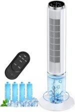 HIFRESH 107CM Tower Fan for Room w/Cooling Function, Bladeless Tower Fans for Home, Remote & Touch, 4 Modes & 3 Speeds, 26Ft Air Throw, 12H Timer, 4 Ice Packs, Auto Rotation, Low Power Consumption