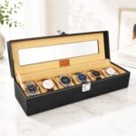 LEDO Watch Box Holder Organizer Case in 6 slots of Watches with Transparent Look Black & Cream color Velvet