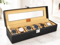 LEDO Watch Box Holder Organizer Case in 6 slots of Watches with Transparent Look Black & Cream color Velvet