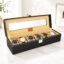 LEDO Watch Box Holder Organizer Case in 6 slots of Watches with Transparent Look Black & Cream color Velvet