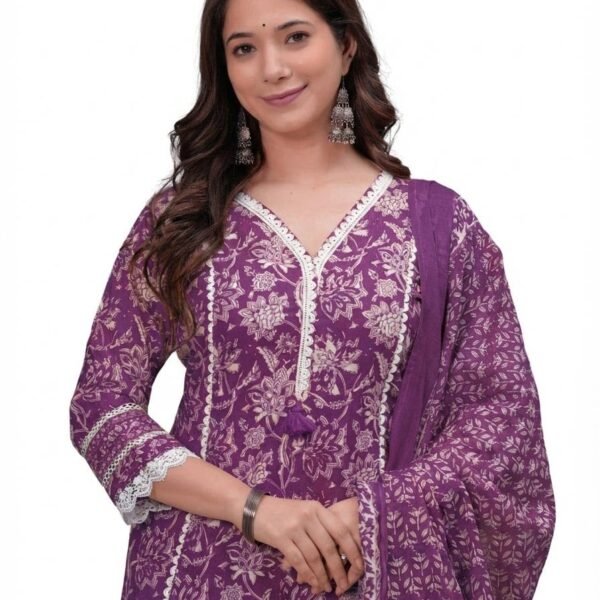 Amayra Women's Pure Cotton Printed Straight Kurta Set with Palazzo Pants & Dupatta- Ethnic Wear