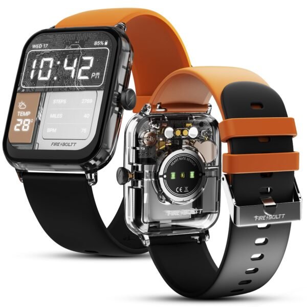 Fire-Boltt Ninja Phantom Smart Watch 1.83” Display, Transparent Clear Body Design, Bluetooth Calling, 120+ Sports Modes, Voice Assistant, AI Outfit Watch Face Smartwatch for Men & Women Blaze Orange