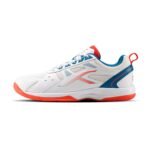 Hundred Raze Badminton Shoes (Non Marking) | Also Perfect for Squash, Table Tennis, & Indoor Sports | Lightweight & Durable | X-Cushion, Active Grip Sole (White/Orange/Deep Sea Blue ; 1 UK)