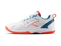 Hundred Raze Badminton Shoes (Non Marking) | Also Perfect for Squash, Table Tennis, & Indoor Sports | Lightweight & Durable | X-Cushion, Active Grip Sole (White/Orange/Deep Sea Blue ; 1 UK)