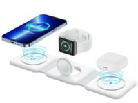 3 in 1 MagSafe compatible Magnetic Foldable Wireless Charger for iPhone 17 to 12 Series | Compatible with AirPods 2/3, Pro2, Pro3 | Compatible with only Apple Watch Series | 23W Charging - Pearl White