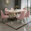 6-Seater Dining Table with Nano Composite Marble Top and PVC Golden Wooden Base |2yr Warranty - Includes 6 Fabric Upholstered Chairs (Pink, White Marble Top)
