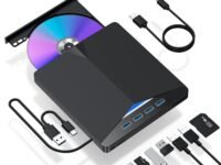 7 in 1 USB 3.0 External CD/DVD Drive for Laptop - Portable Burner and Player Compatible with Desktop PC Windows 11/10/8/7 Linux Mac OS (Jet Black)