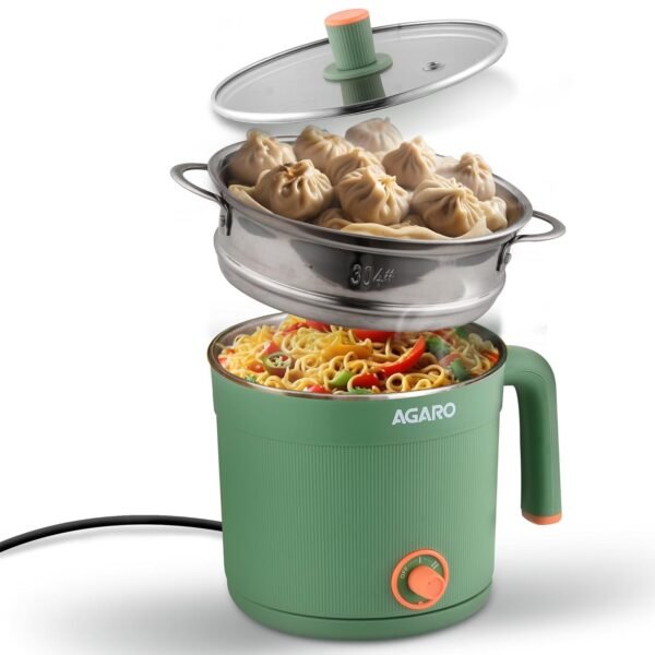 AGARO Regency Multipurpose Kettle With Steamer, 1.2L Inner Pot, Double Layered Body, Variable Temperature Settings, Wide Mouth, Boiling, Steaming, Tea, Coffee, Egg, Vegetable Boiling, 600W, Sea Green