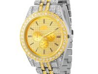 ALNA-TURA Stylish Men's Gold and Silver Watch for Mens & Boys with Diamond Accents Elegant Design Watch for Men with Crystal and Metal Stra, Analog Modern Cassual & Formal Boys Watches