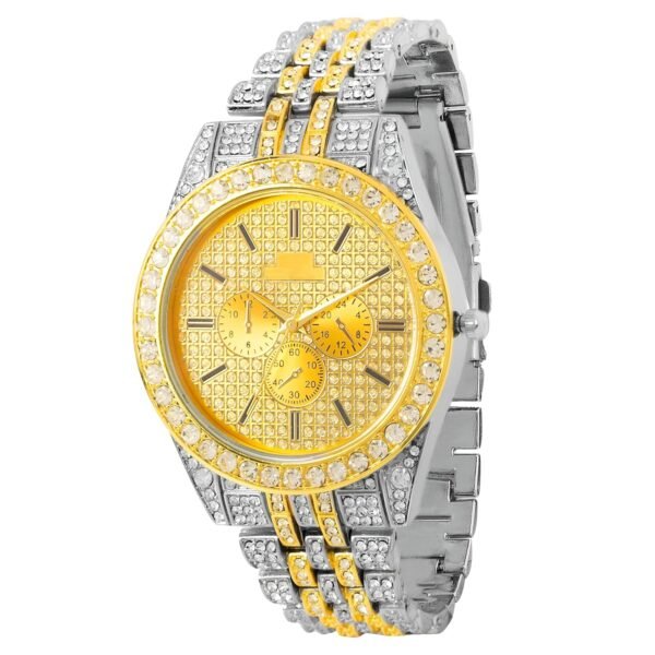 ALNA-TURA Stylish Men's Gold and Silver Watch for Mens & Boys with Diamond Accents Elegant Design Watch for Men with Crystal and Metal Stra, Analog Modern Cassual & Formal Boys Watches