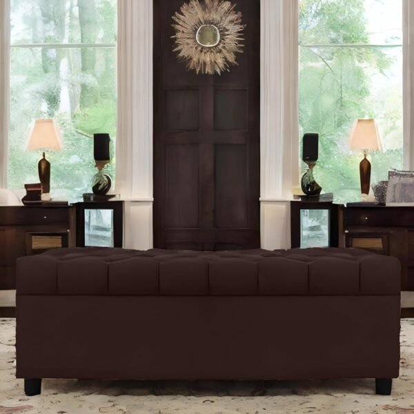 AMATA Eagle Solid Wood 2 Seater Ottoman/poffe Brown Suede Velvet Fabric Perfect for Home Living Office Room and Guests (Brown 3, 2 Seater)(3 Year Warranty)