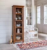 ANGEL FURNITURE Baltimore Solid Sheesham Wood Tall Crockery Cabinet | Book Shelf with Glass Door Honey Finish