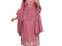 ANNI Designer Pure Cotton Embroidered Kurta Set for Women | Rust Orange Kurta with Pants & Dupatta | Floral Neck & Hem Embroidery | Cotton Kurta Set for Women | 10 Colour Options Available