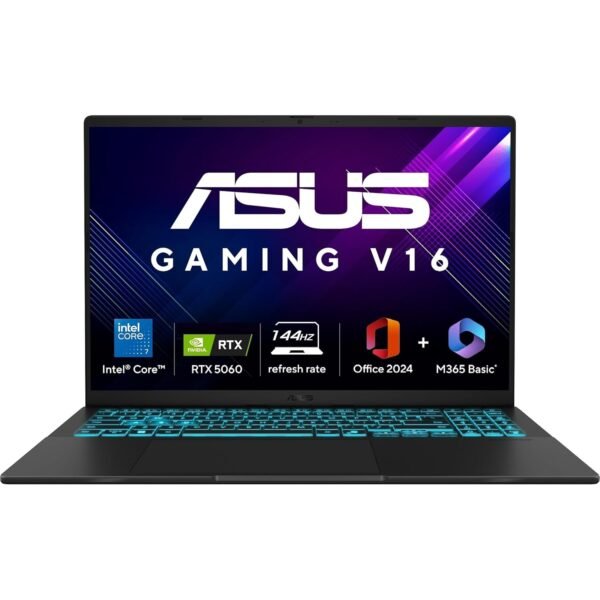 ASUS Gaming V16,Intel Core 7 240H (i7-14th Gen),RTX 5060-8GB,16GB RAM,512GB SSD,FHD+,16",144Hz,Backlit Keyboard,Windows 11,M365 Basic (1Y),Office 2024,Matte Black,1.95 Kg,V3607VM-RP057WS,Gaming Laptop