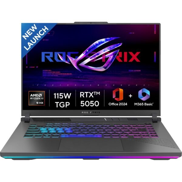 ASUS ROG Strix G16, AMD Ryzen 9 8940HX, RTX 5050-8GB,16GB RAM,1TB SSD,FHD+,16",165Hz,90Whr,Windows 11,M365 Basic (1Year)*,Office Home 2024,Eclipse Gray,2.5 Kg, G614PH-RV033WS, Gaming Laptop