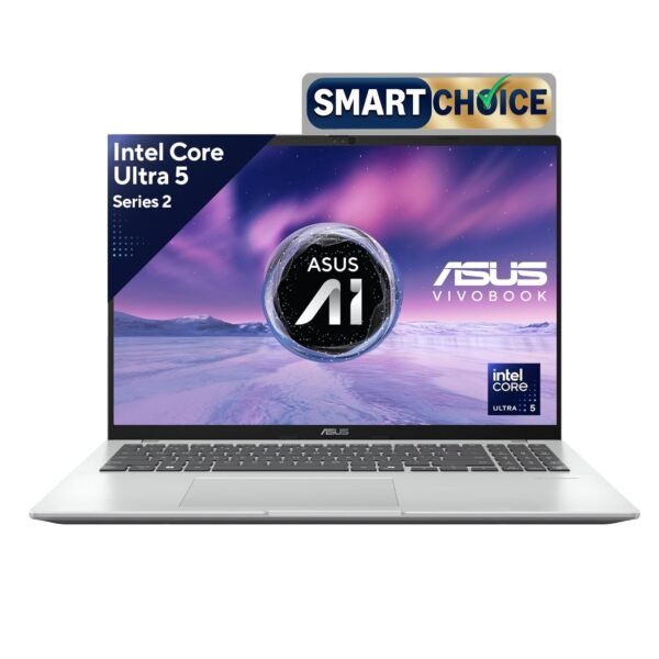 ASUS Vivobook 16, Smartchoice, Intel Core Ultra 5 Series 2, 16GB RAM, 512GB SSD, FHD+ 16", Windows 11, Office Home 2024, Silver, 1.88kg, X1607CA-MB142WS, Intel iGPU, M365 Basic (1Year)* Laptop