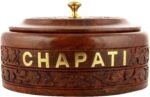AYERAH ENTERPRISES Dry Sheesham Wood Handcarved Casserole Dish with Lid - Brown, Brass Golden (Big Size, 23.5X 23.5X 13.5) - 10 inch