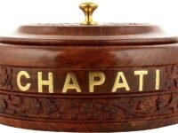 AYERAH ENTERPRISES Dry Sheesham Wood Handcarved Casserole Dish with Lid - Brown, Brass Golden (Big Size, 23.5X 23.5X 13.5) - 10 inch