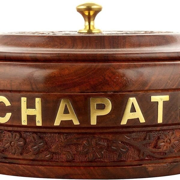 AYERAH ENTERPRISES Dry Sheesham Wood Handcarved Casserole Dish with Lid - Brown, Brass Golden (Big Size, 23.5X 23.5X 13.5) - 10 inch