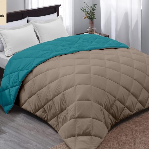 AYKA Reversible Comforter 220 GSM Microfiber Reversible AC Comforter/Blanket for Winter/Quilt/Duvets for Queen Size Single Bed Comforter (60 * 90, Teal & Taupe)| TC - 220