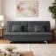 Adorn India Premium New Aspen 3 Seater Sofa Cum Bed 4X6 Velvet Suede with 2 Cushions (Color Dark Grey) and Suitable for All Indoor, with 3 Years Warranty