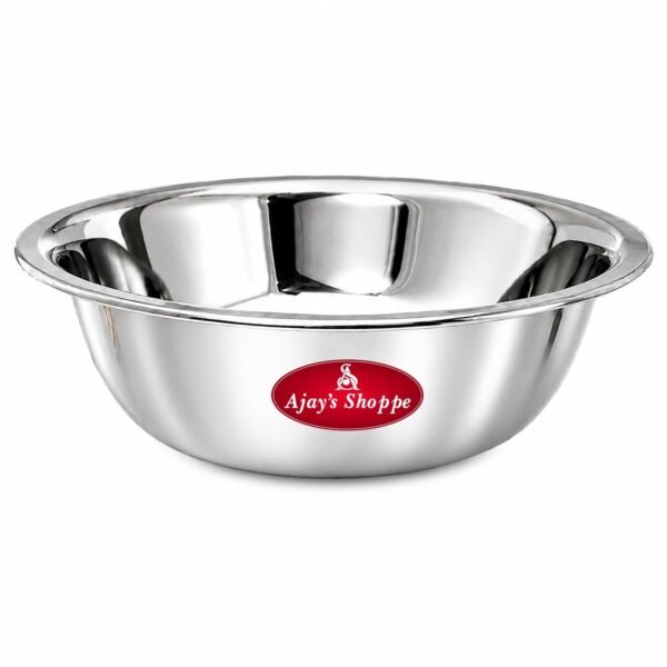 Ajay's Shoppe Heavy Gauge Steel Mixing Bowl 4L, 33.5 cm Diameter | Deep 9 cm Stainless Steel Bowl for Atta & Food Prep