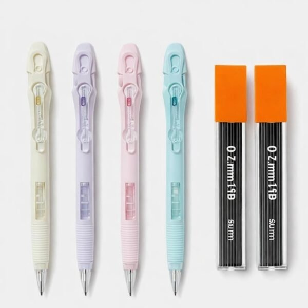 All new Practical Mechanical Pen Pencil 0.7mm with round shapped 360 degree rubber covered with cap + 2 Led Box with Pack of 4 Pen Pencils